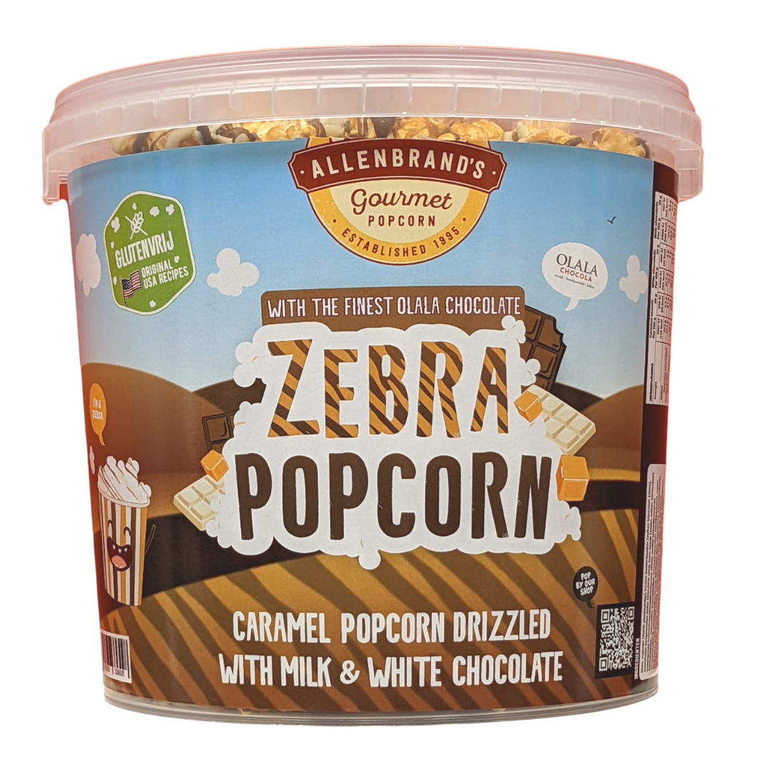 Zebra Popcorn: Caramel Sea Salt coated in milk and white Chocolate