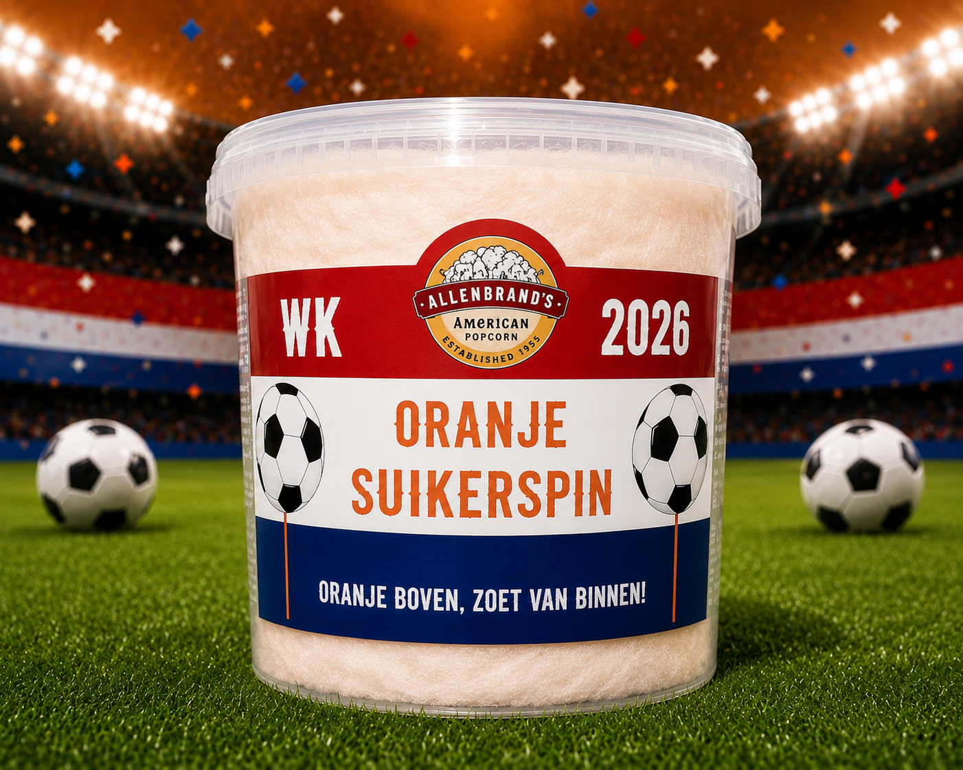 🧡🇳🇱 WK 2026 Oranje Suikerspin Bucket – Pop Holland Pop! (5,5 Liter) ⚽